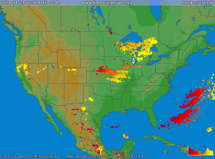 Mappa dei fulmini USA 23.04.2024