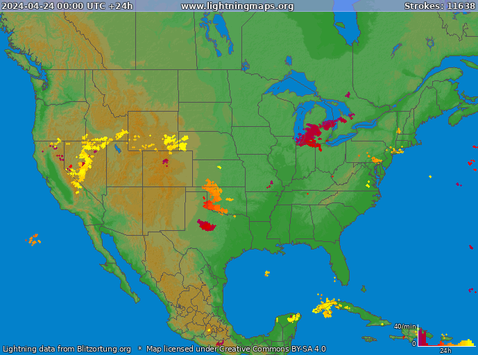 Lightning map USA 2024-04-24