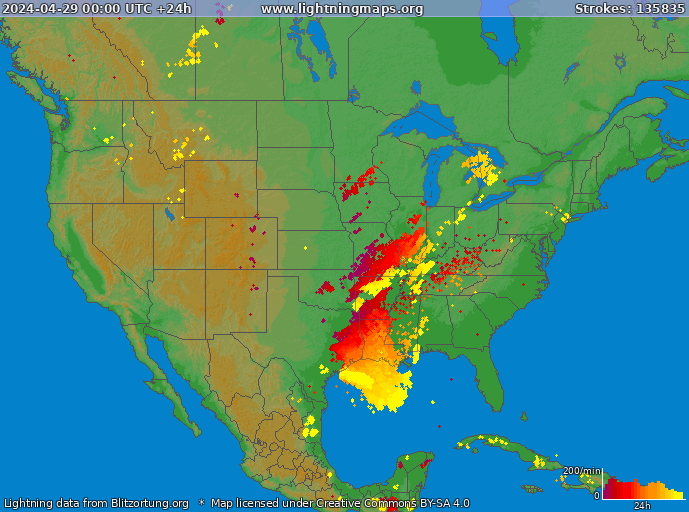 Lightning map USA 2024-04-29