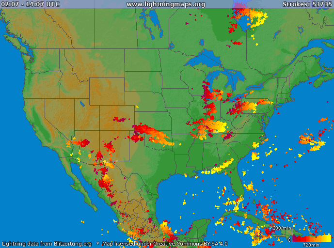 Lightning map USA 2024-05-04 20:41:51 UTC