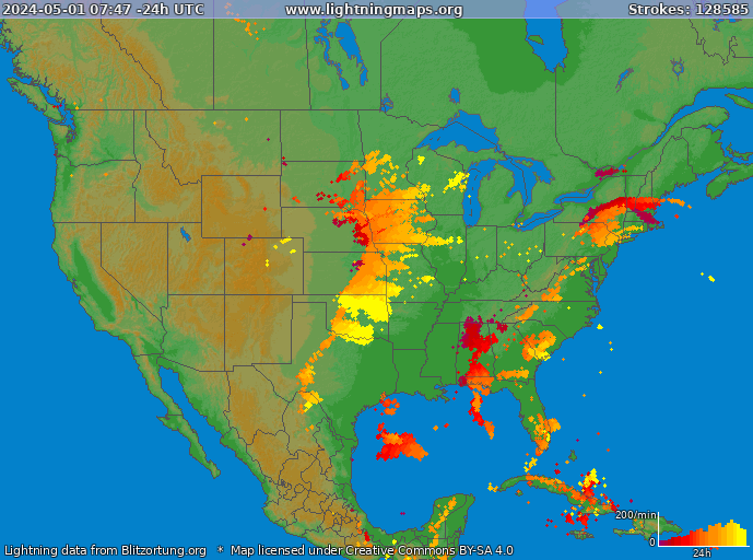 Mapa blesků USA 01.10.2022 09:05:09 UTC