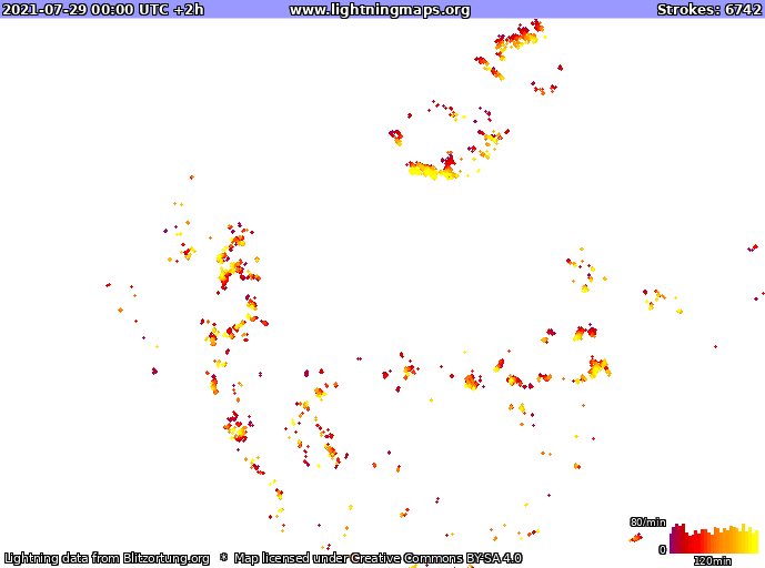 Mappa dei fulmini USA 29.07.2021 (Animazione)