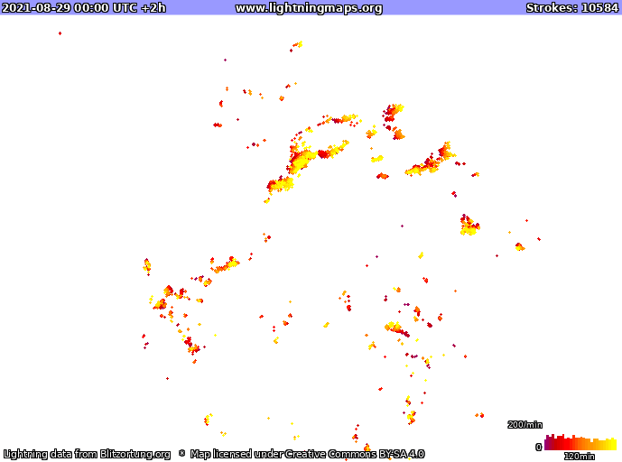 Lightning map USA 2021-08-29 (Animation)