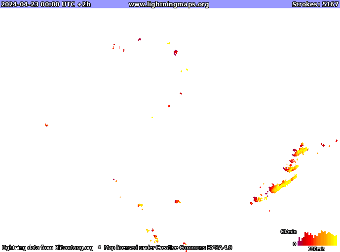 Mapa wyładowań USA 2024-04-23 (Animacja)