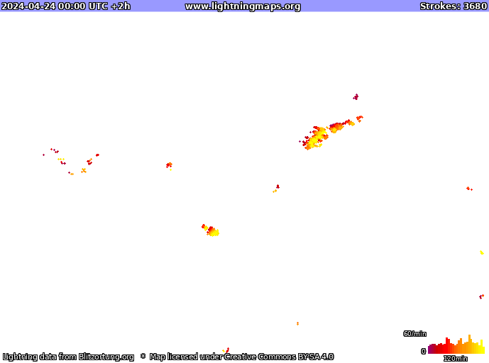 Carte de la foudre USA 24/04/2024 (Animation)