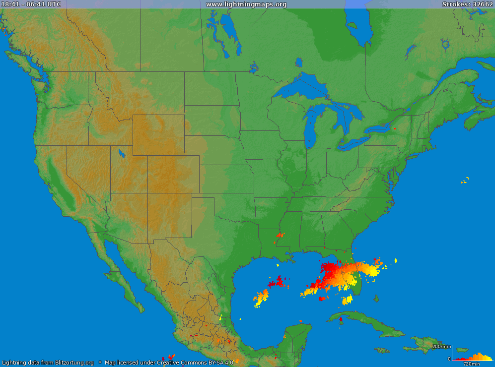 Lightning map USA (Big) 2025-12-07 19:10:38 UTC