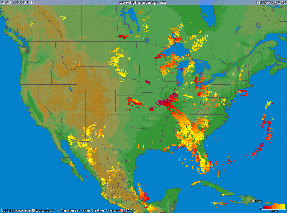 Lightning map USA (Big) 2024-04-29 10:26:01 UTC