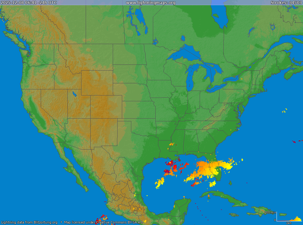 Lightning map USA (Big) 2025-12-07 19:10:38 UTC