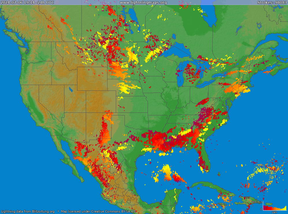 Lightning map USA (Big) 2024-06-04 10:48:51 UTC
