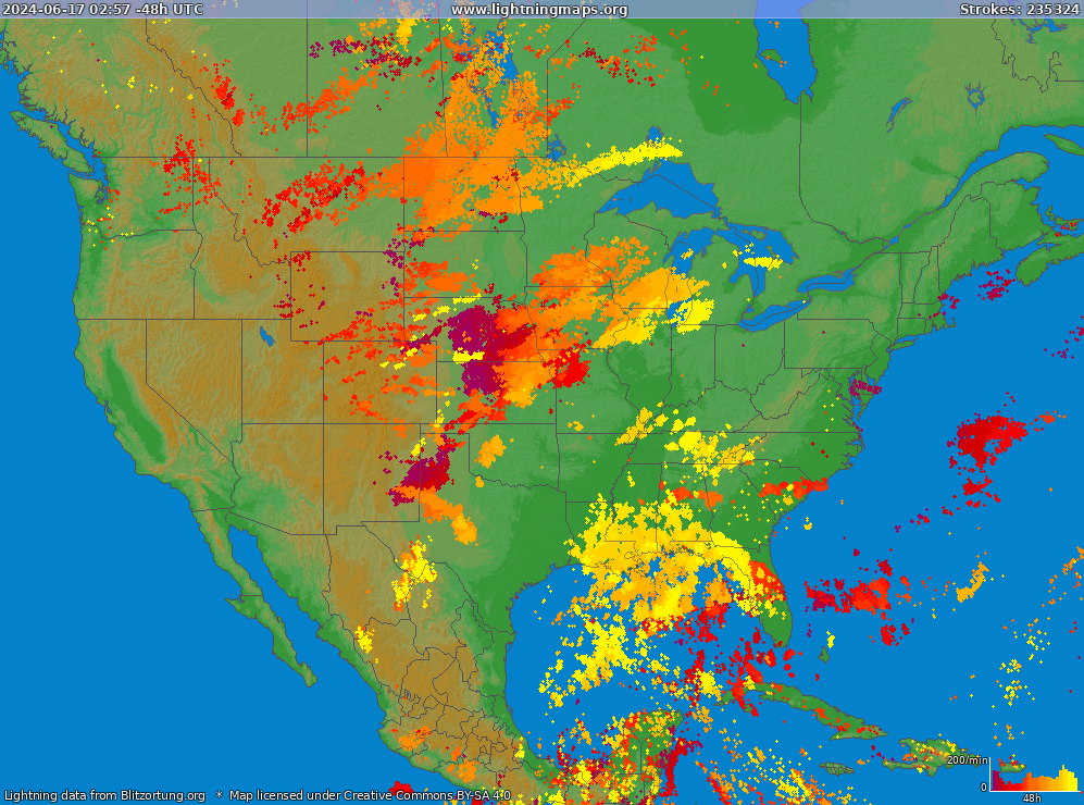Карта блискавок USA (Big) 04.06.2024 18:16:53 UTC