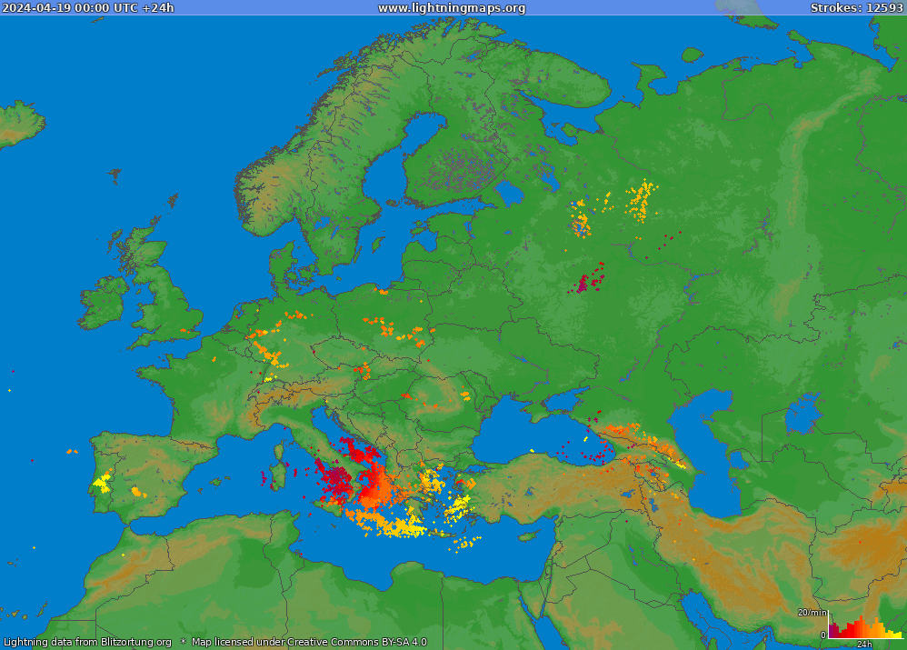 Lightning map Europe (Big) 2024-04-19