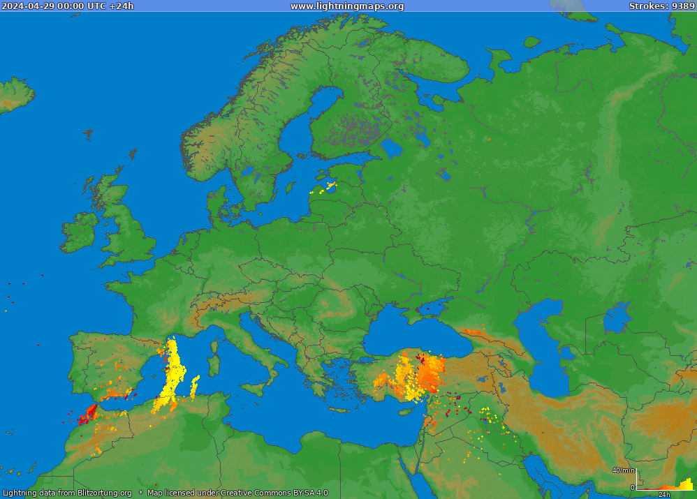Mappa dei fulmini Europe (Big) 29.04.2024