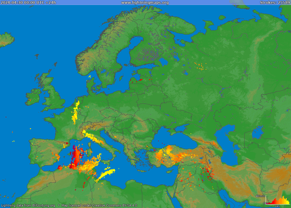 Mapa bleskov Europe (Big) 30.04.2024