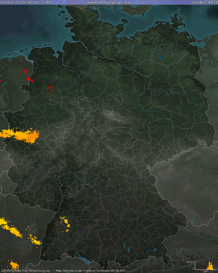 Mapa blesků Německo 01.05.2024