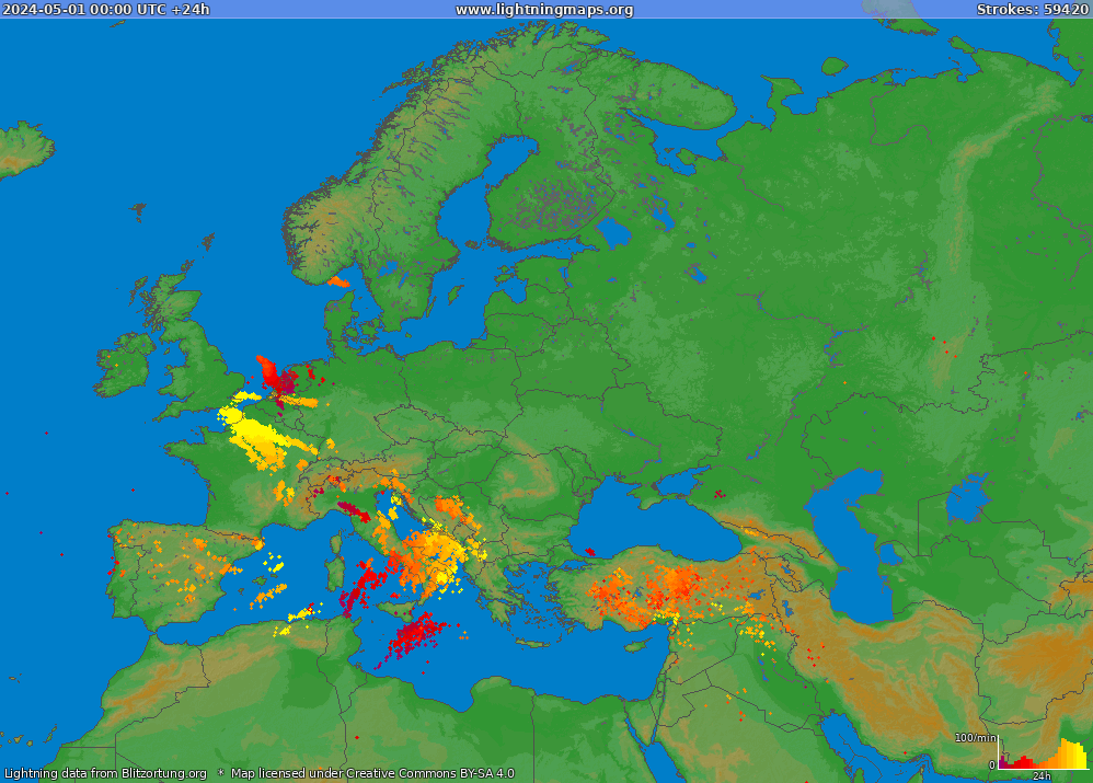 Mappa dei fulmini Europe (Big) 01.05.2024