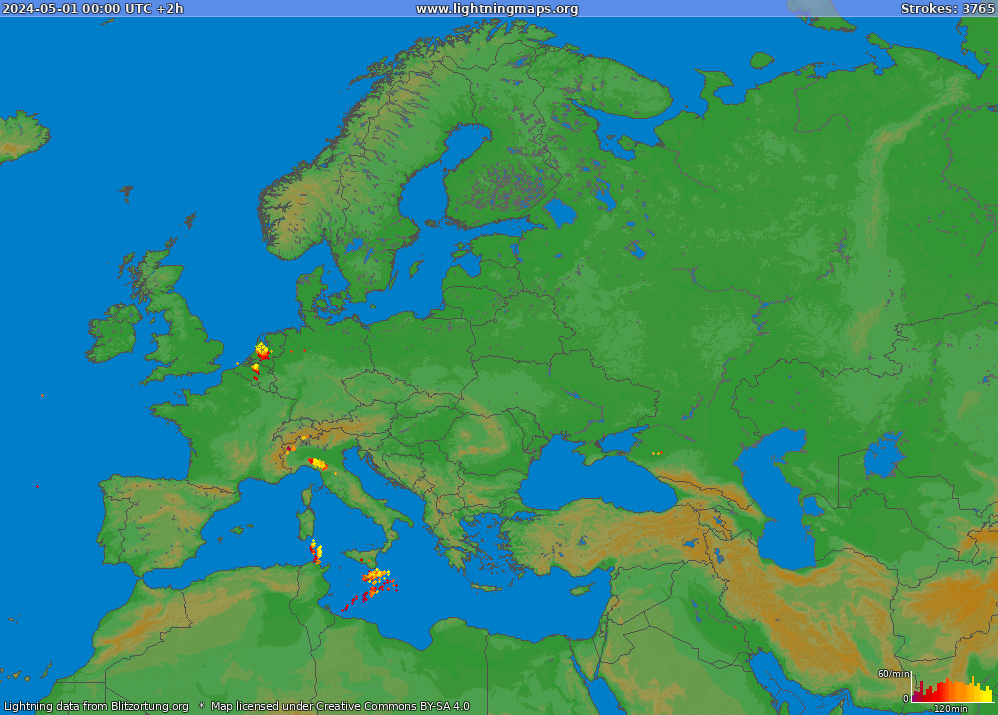 Mappa dei fulmini Europe (Big) 01.05.2024 (Animazione)