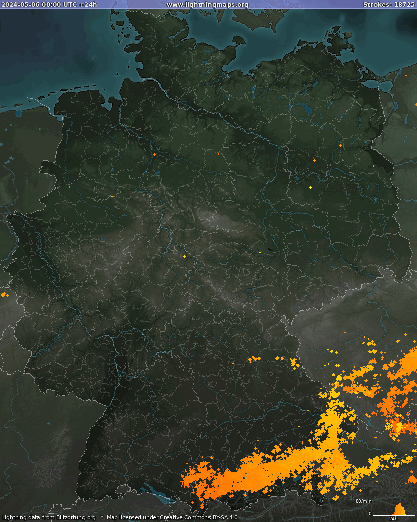 Mapa bleskov Nemecko 06.05.2024