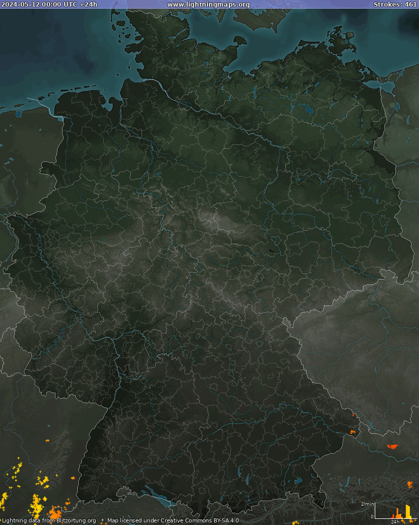 Mappa dei fulmini Germania 12.05.2024