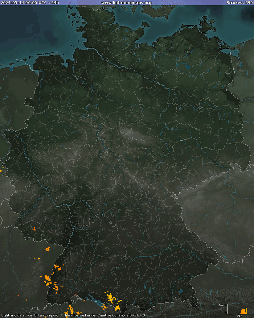 Mapa bleskov Nemecko 14.05.2024
