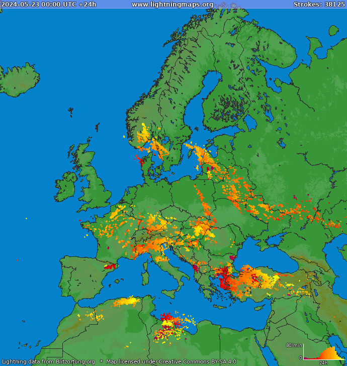 Lightning map Europe 2024-05-23