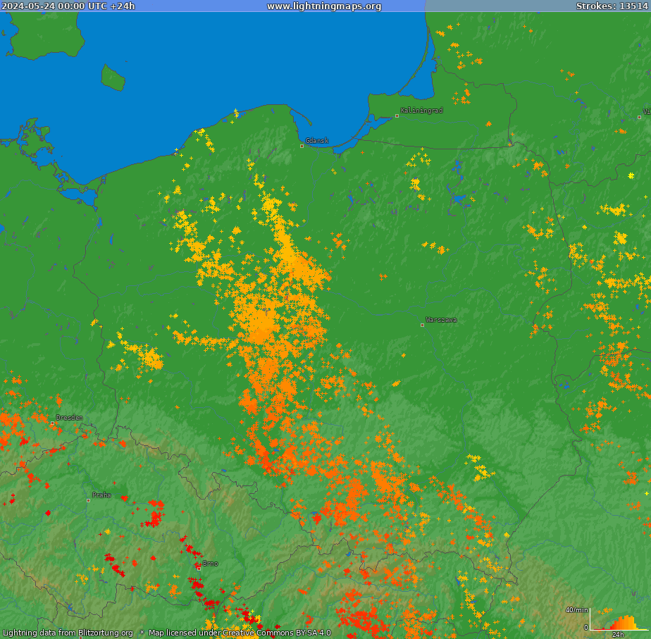 Карта блискавок Poland (Big) 24.05.2024