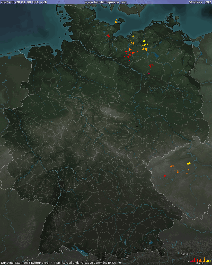 Mappa dei fulmini Germania 28.05.2024 (Animazione)