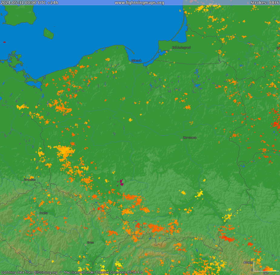 Lightning map Poland (Big) 2024-05-31