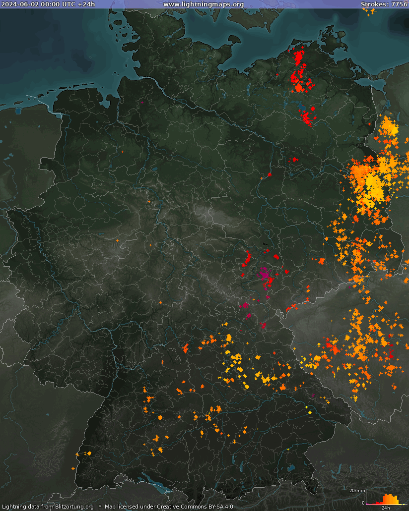 Mappa dei fulmini Germania 02.06.2024