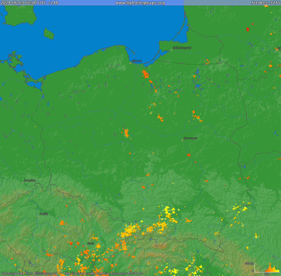 Lightning map Poland (Big) 2024-06-03