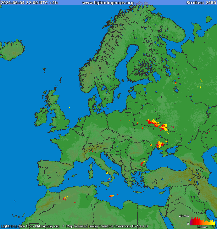 Lightning map Europe 2024-06-05 (Animation)