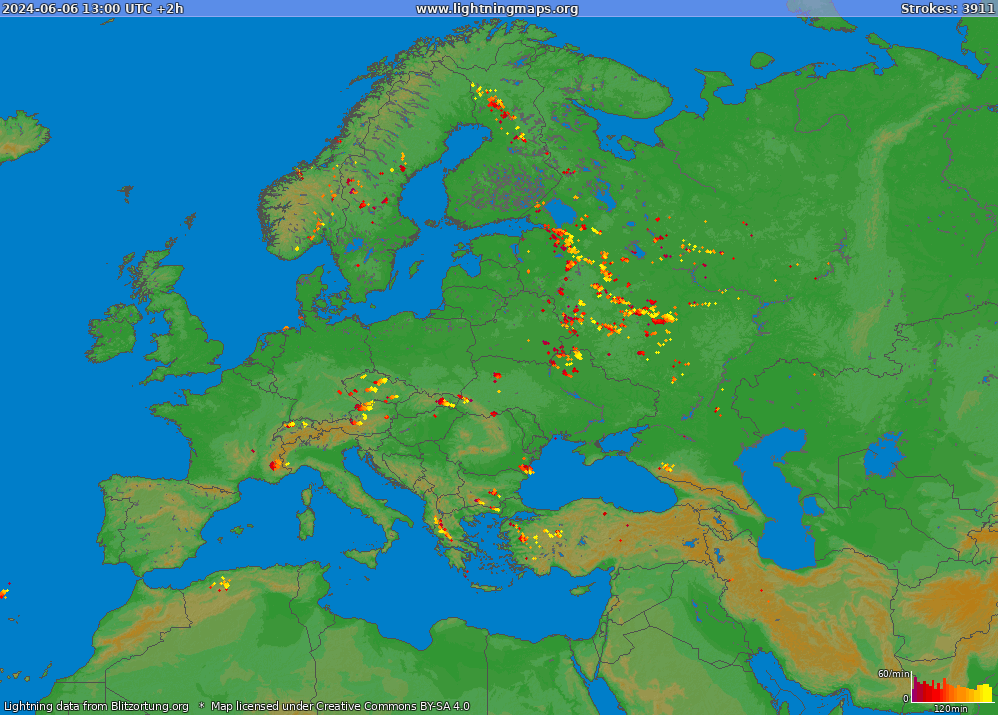 Mapa blesků Europe (Big) 06.06.2024 (Animace)