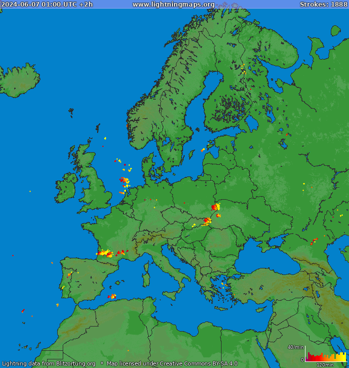 Карта блискавок Європа 07.06.2024 (Анімація)