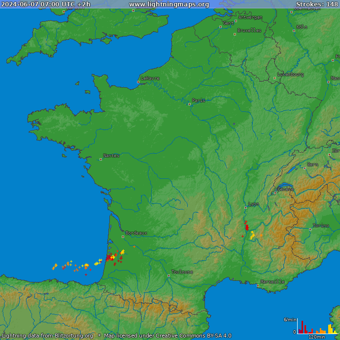 Lightning map France 2024-06-07 (Animation)