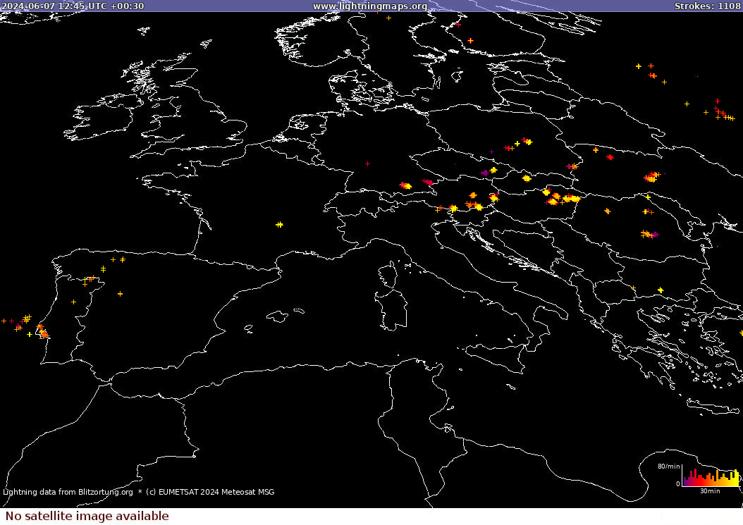 Lightning map Sat: Europe Clouds + Rain 2024-06-07 (Animation)