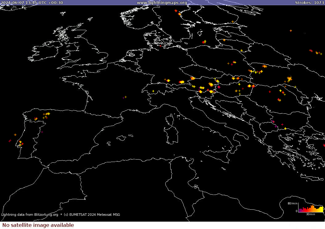 Mapa wyładowań Sat: Europe Clouds + Rain 2024-06-07 (Animacja)