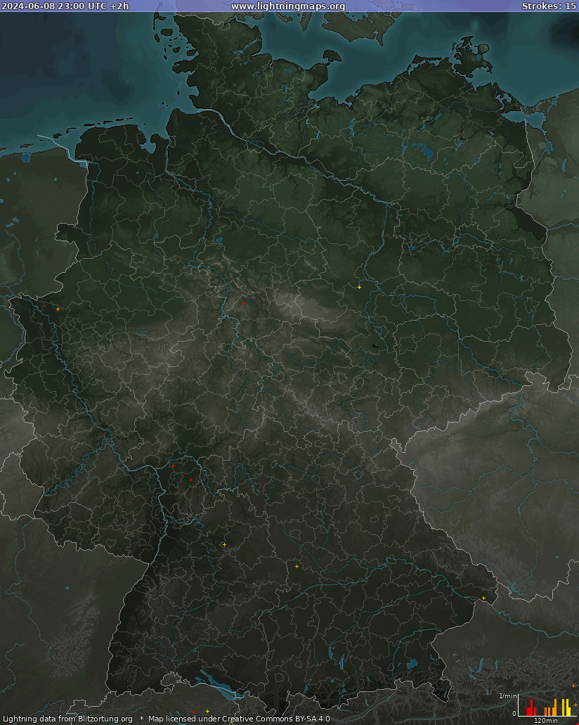 Carte de la foudre Allemagne 09/06/2024 (Animation)