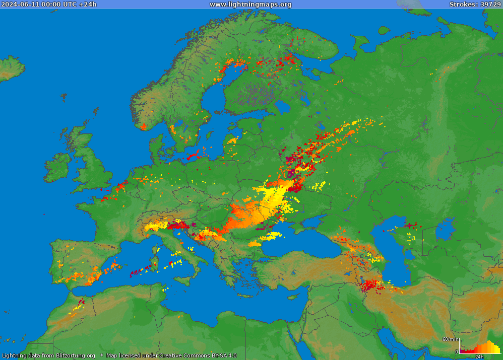 Mapa bleskov Europe (Big) 11.06.2024
