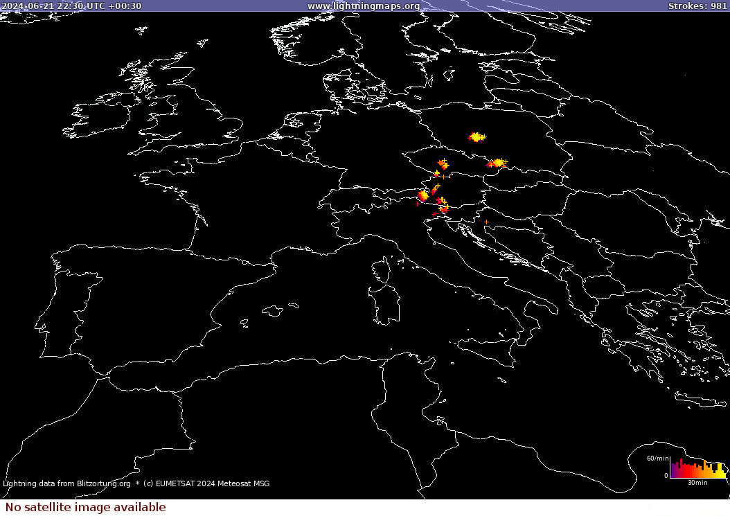 Lightning map Sat: Europe Clouds + Rain 2024-06-22 (Animation)