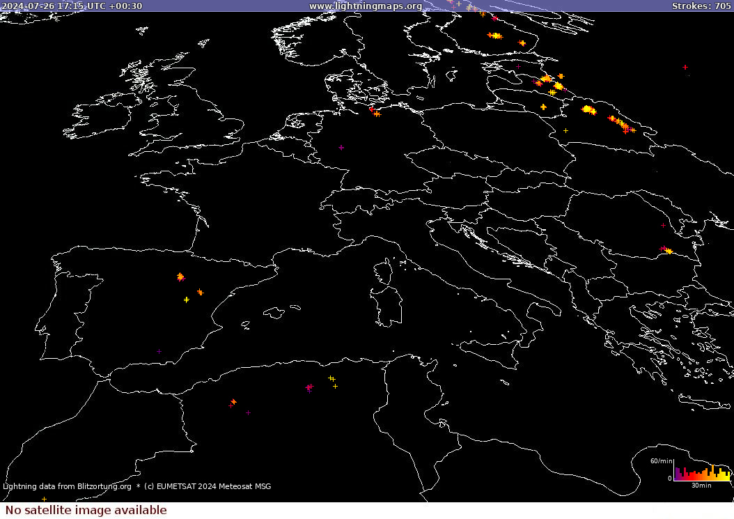 Lightning map Sat: Europe Clouds + Rain 2024-07-26 (Animation)