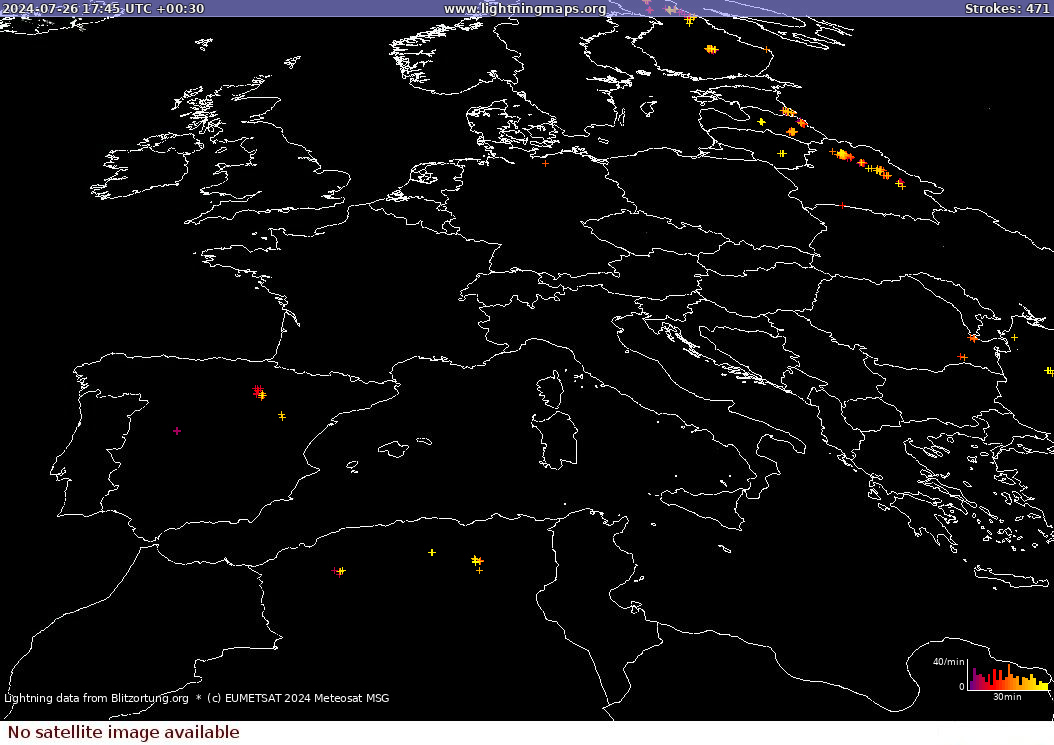 Lightning map Sat: Europe Clouds + Rain 2024-07-26 (Animation)
