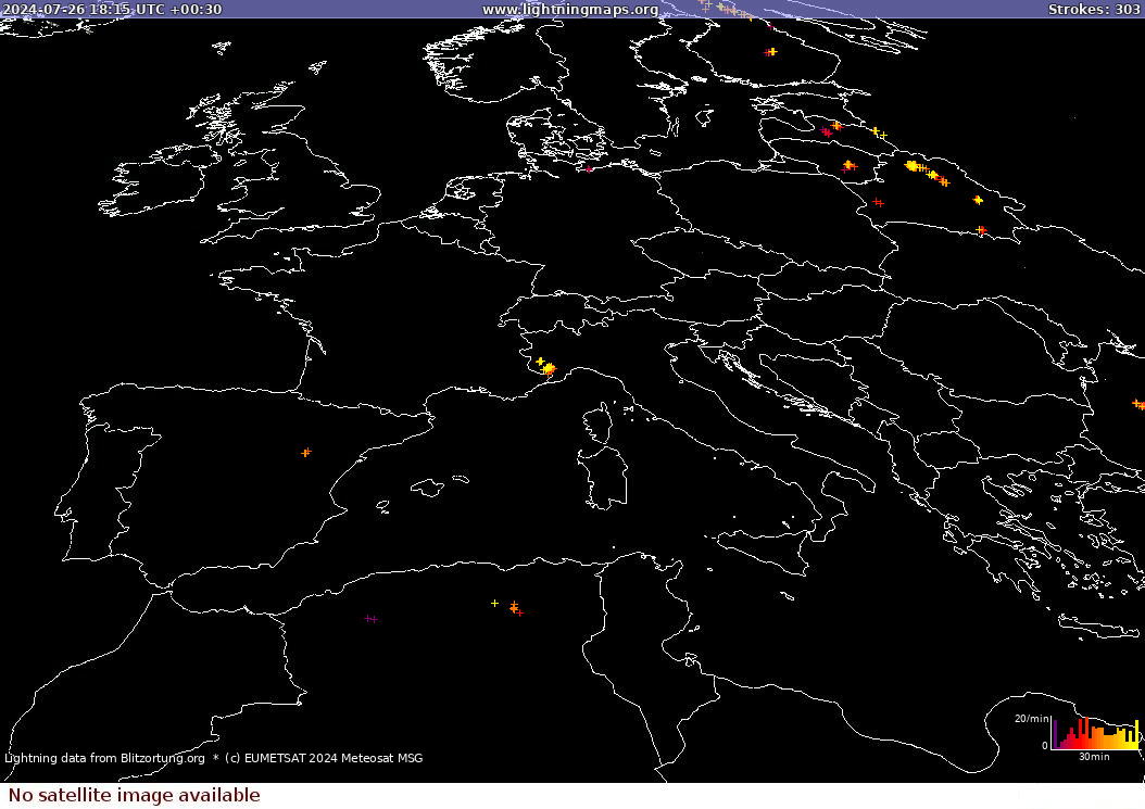 Mappa dei fulmini Sat: Europe Clouds + Rain 27.07.2024 (Animazione)