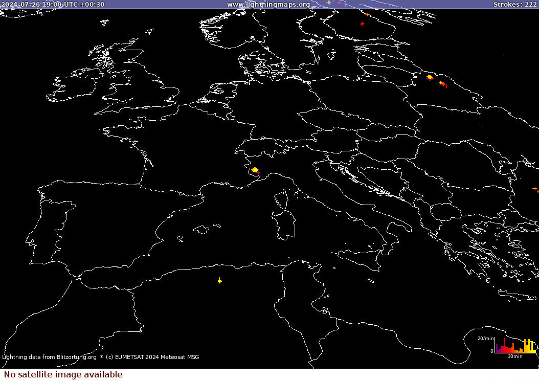 Lightning map Sat: Europe Clouds + Rain 2024-07-27 (Animation)