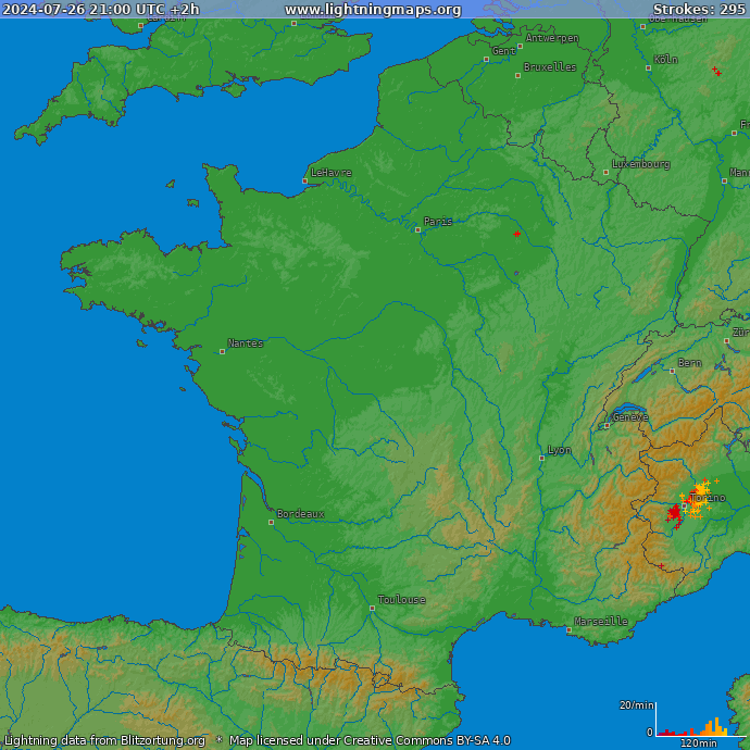 Lightning map France 2024-07-26 (Animation)
