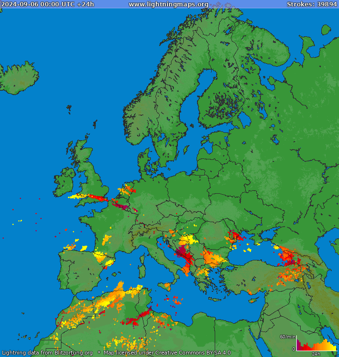 Lightning map Europe 2024-09-06