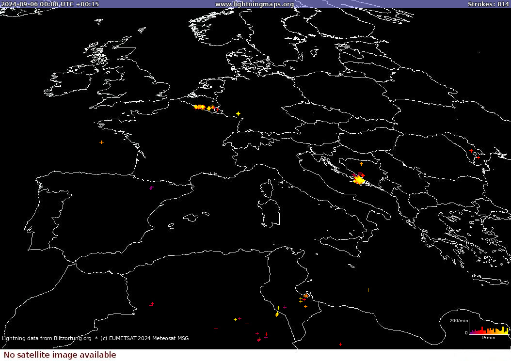 Zibens karte Sat: Europe Clouds + Rain 2024.09.06