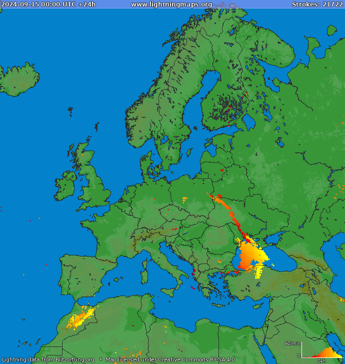 Lightning map Europe 2024-09-15