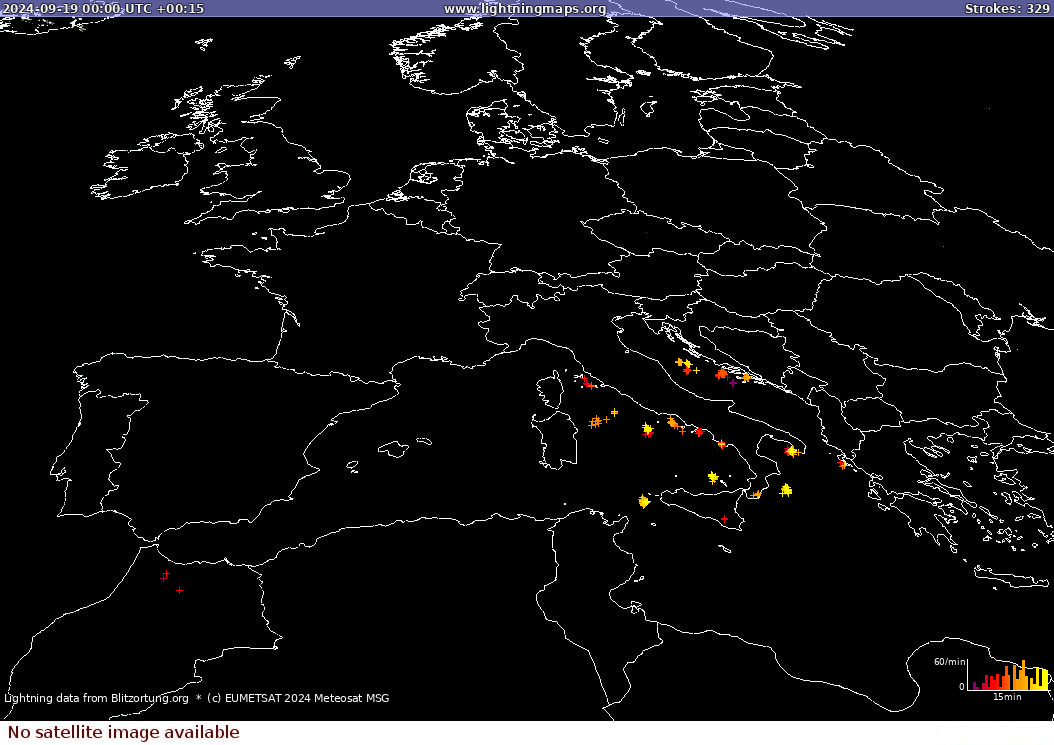 Mapa bleskov Sat: Europe Clouds + Rain 19.09.2024