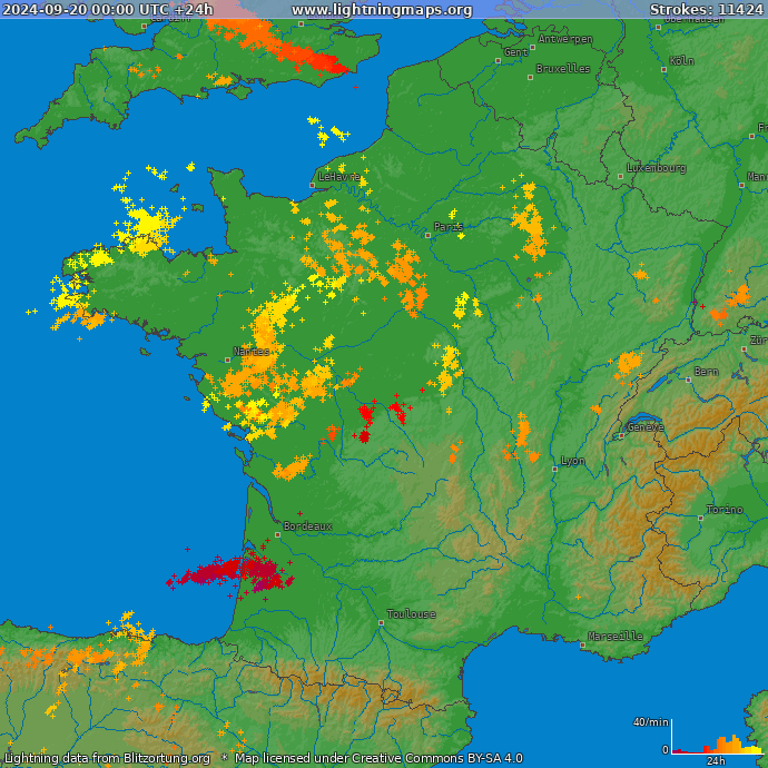 Lightning map France 2024-09-20