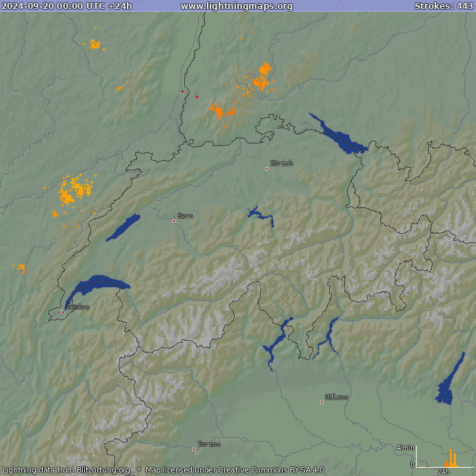 Mapa bleskov Švajčiarsko 20.09.2024