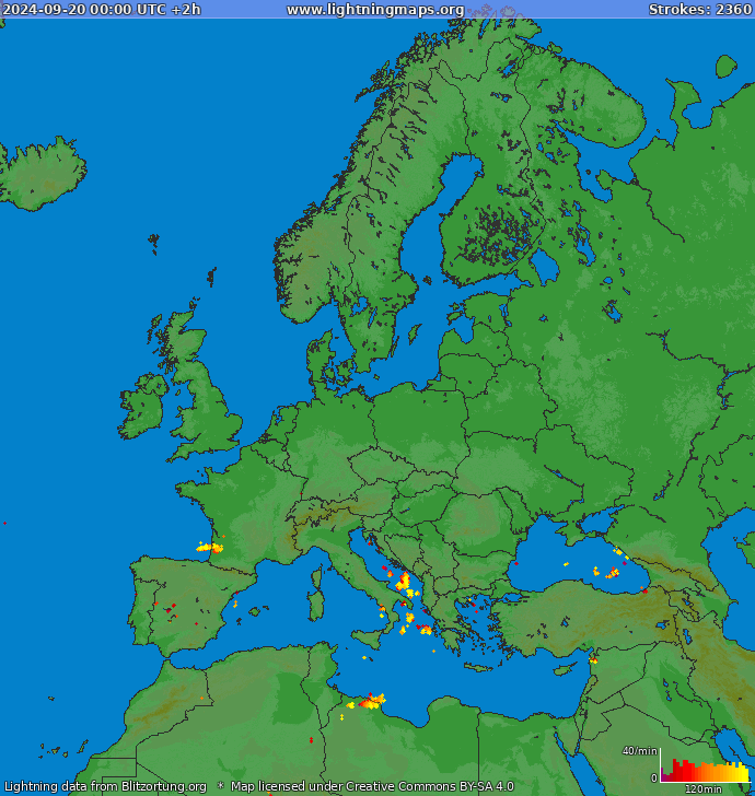 Carte de la foudre Europe 20/09/2024 (Animation)